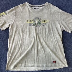 Lethal Threat Shirt Mens 2XL Gray Wheels of Victory Motorcycle Pin Up Graphic